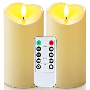 Homemory 6”x3” Outdoor Waterproof Flameless Candles, LED Candles, Battery Operated Candles with Remote and Timers, Electric Fake Plastic Pillar Candles, Ivory, Set of 2