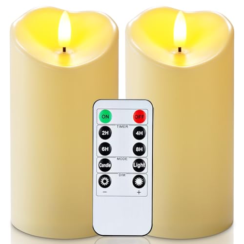 Homemory 6”x3” Outdoor Waterproof Flameless Candles, LED Candles, Battery Operated Candles with Remote and Timers, Electric Fake Plastic Pillar Candles, Ivory, Set of 2