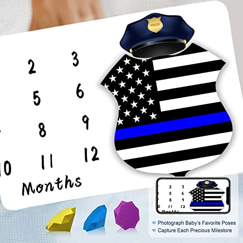 Image of American Flag Milestone Blanket Police Cap Blue Line Flag | Warm Swaddling, Room Decoration, Warm Swaddling Blanket, 48x40in, BTZZFH86