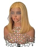 Bestvivid Blonde Hilghlight Bob Wig Human Hair Pre Plucked Hairline 13x4 Straight HD Short Bob Wig Human Hair for Women 180% Density Glueless 27/613 Colored Lace Front Wigs Bleached Knots 14 Inch