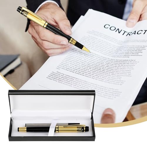 Amaxiu Conjunto de canetas esferográficas pesadas de luxo, 0,5 mm, de metal, preta, com 2 refis pret