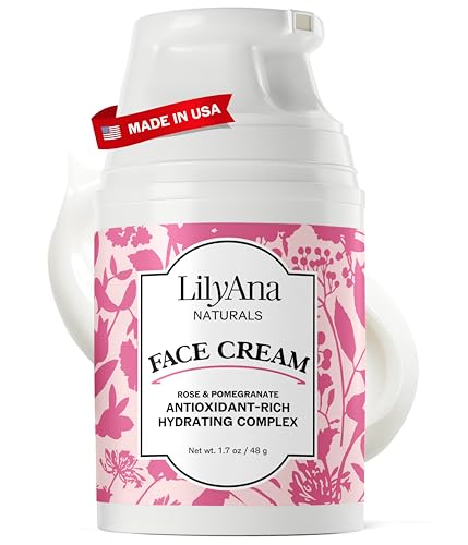LilyAna Naturals Face and Neck Moisturizer for Women and Men - Moisturizer Face and Neck Cream for Dry Skin and Dark Spot Brightening - Rose and Pomegranate Extracts - 1.7oz