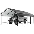 JY QAQA 12 x 20 ft Metal Carport Kits with Galvanized Steel Roof, Heavy Duty Metal Carport Canopy, Outdoor Car Tent Metal Garage Shelter for Car, SUV, Truck and Boats