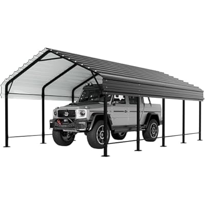 JY QAQA 12 x 20 ft Metal Carport Kits with Galvanized Steel Roof, Heavy Duty Metal Carport Canopy, Outdoor Car Tent Metal Garage Shelter for Car, SUV, Truck and Boats