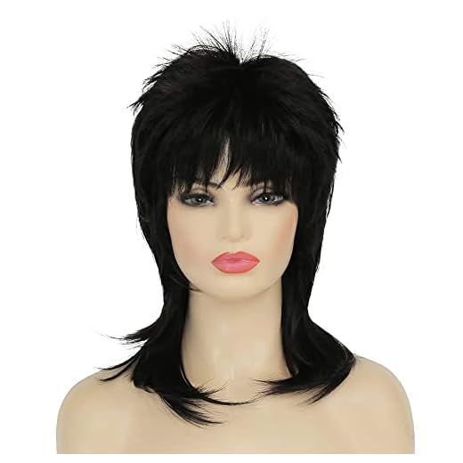 Amnenl Short Mullet Wig for Women Black Wig Shaggy Layered Wig Curly 80s Wig Heat Resistant Cosplay Daily Hair Wigs (Black)