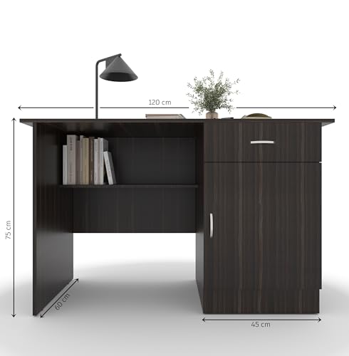 Image of 120x60x75cm Engineered Wood Study & Office Table with 1 Drawer & Cabinet | Termite & Scratch Resistant, Ample Leg Space, Sturdy Desk for Students | 1 Year Warranty- Teak Walnut