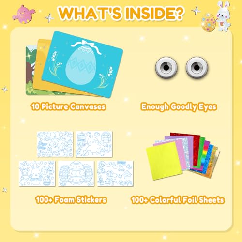 ZMLM Easter Crafts Gifts for Kids - Foil Art Mess Free Activity, Fun Easter Basket Stuffers, Gifts for Ages 4 5 6 7 8 9 10 11 12 Girls Boys, Creative Arts and Crafts Kits Games Toys for Kids