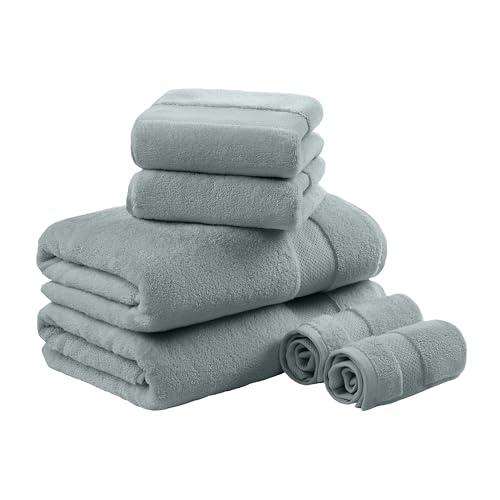 Madison Park Turkish 100% Cotton 600Gsm Luxury Premium Thick Soft Absorbent Hotel Bathroom Towel Set Shower Hand Face Washcloths, Assorted Sizes, Blue 6 Piece by Madison Park - Used condition - US$30.57