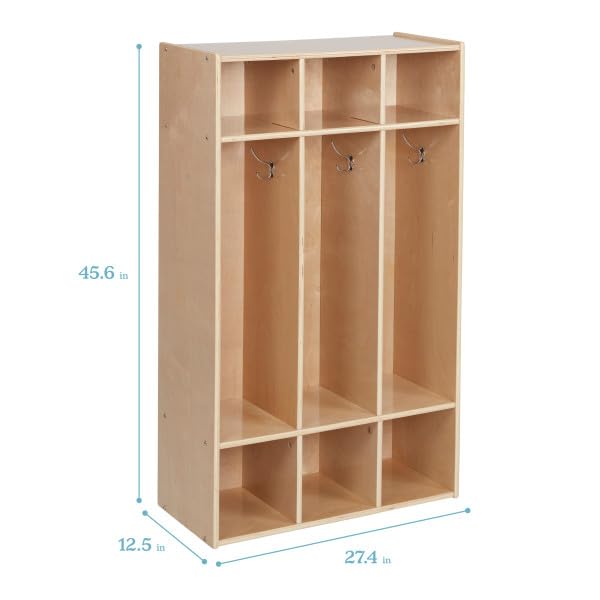 Image of ECR4Kids Streamline 3-Section Coat Locker with Cubby Storage, Classroom Furniture, Natural
