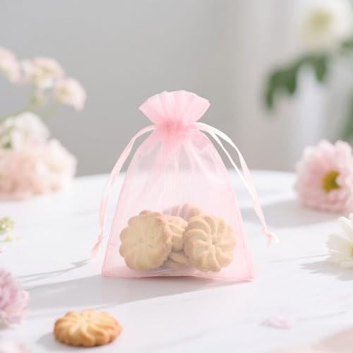 Image of joycraft 50Pcs Blush Pink Organza Bags - 2.7x3.5 In Sheer Drawstring Mesh Pouch, Small Jewelry Organza Gift Pouch for Wedding Favor, DIY Craft, Small Business, Candy,Bags