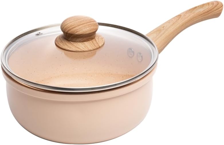 LYOR – Panela de Indução com Tampa de Vidro 16cm Bege Alumínio com Revestimento Cerâmico