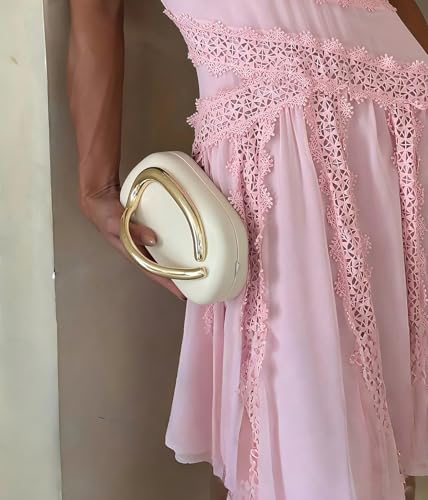 Image of Evening Acrylic Clutch Purses for Women Evening Handbags Crossbody Purse PU Leather with Gold Oval Accent