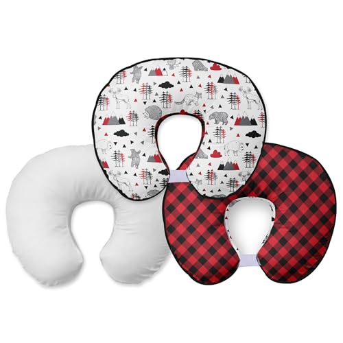 Bacati - 3 pc Nursing/Feeding Pillow Set Lumberjack Red/Black/Grey