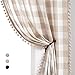 Lot de 2 rideaux à carreaux à pompons de 114,3 cm - Rideaux rustiques de style rustique - Pour petites fenêtres, sous-sol, salle de bain - Avec passe-tringle