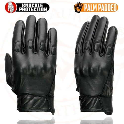 Image of Milwaukee Leather MG7521 Men's Black Leather Gel Padded Palm Motorcycle Hand Gloves W /Rubberized Protective Knuckle