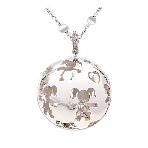 Collana Chiama Angeli con un dolce suono,Trasmette Serenita', pendente impreziosito con Baby Boys, Girls realizzata in lega di bronzo e placcata in Oro bianco.