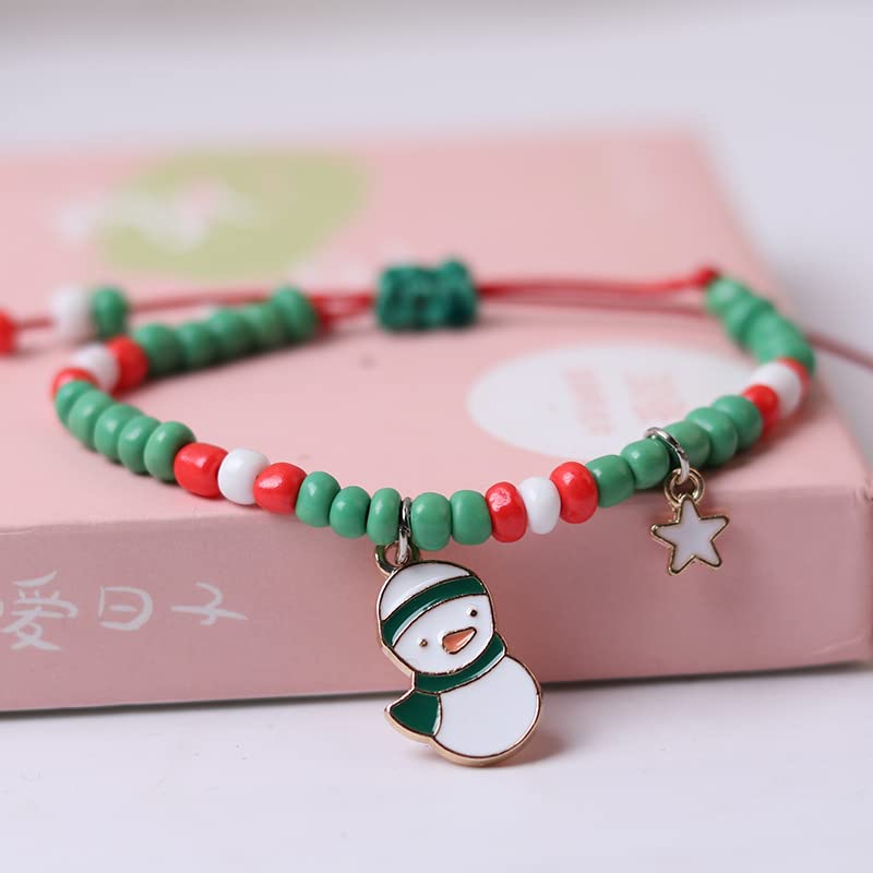 Pingyongchang Christmas Jingle Bell Bracelets Xmas Adjustable Beaded Charm Pendants String Bangle Bracelet Gift Jewelry Christmas Stocking Stuffers Holiday Party Favors for Women Girls Kids3