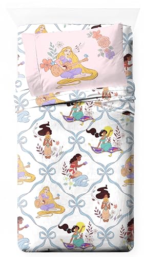 Image of Jay Franco Kids Sheet Set with Fitted, Flat Sheets & Pillow Cover - Ultra-Soft Bedding with Pillowcase for Room Decor, White - Disney Princess, 3 Piece Twin
