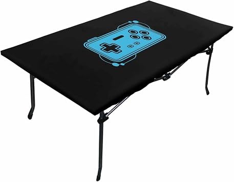 Blue Game Handle Tablecloth Rectangular Fitted Table Cover for 5ft Tables - Video Gamer Console Earphones Black Waterproof Wipeable Elastic Table Cloth for Outdoor Picnic Camping Dining Party, 30x60