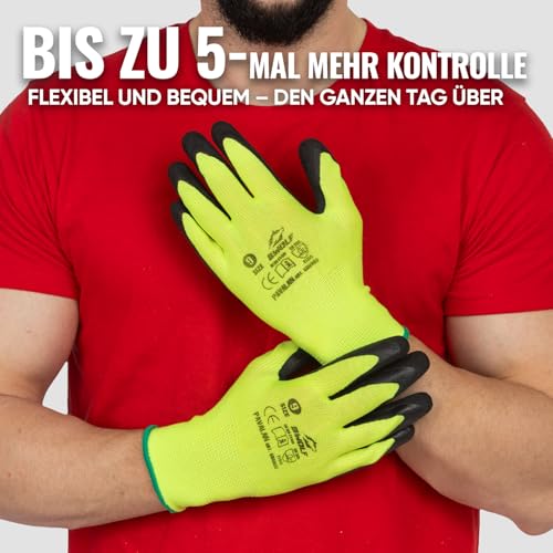 BWOLF PAVALAN 12 Paar Handschuhe Arbeitshandschuhe Herren Arbeitshandschuhe Damen Mechaniker Handschuhe Herren Montagehandschuhe mit robuster Latex Beschichtung (12, 10)