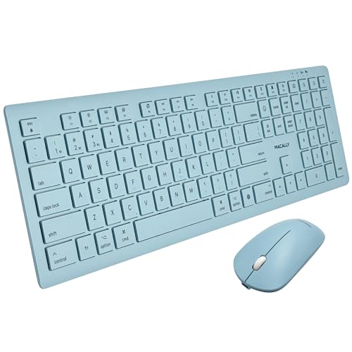 Macally Wireless Keyboard and Mouse Combo for Mac mini/Pro, iMac, MacBook, iPad, iPhone - Compatible Bluetooth Apple Keyboard and Mouse Combo (Multi Device, Rechargeable, Emoji Keys)