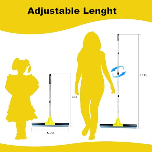 Image of Floor Squeegee Scrubber 60 inch Long Stainless Steel Handle with 18 inch Wide Silicon Rubber Blade Squeegee Broom for Floor Washing and Drying Shower Glass,Garage,Window,Marble,Wood Surfaces