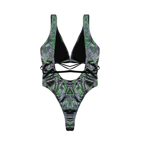 JUMISEE Women Rave Holographic Snakeskin Wrap Swimsuit Sexy Strappy Backless Bathing Suit3