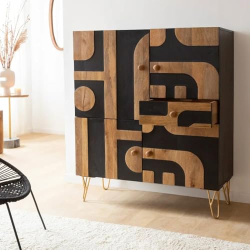 Image of The Attic Abstract Sideboard, Multipurpose Cabinet for Kitchen and Living Room Storage, Classy Sideboard, Solid Mango Wood, Natural Matte Finish