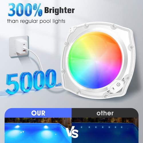 DeeprBetter Poolbeleuchtung Unterwasser mit Fernbedienung, Akku Pool Beleuchtung Magnetisch mit 9 Beleuchtung Modi, IP68 Wasserdichte Whirlpool Lichter Unterwasser Poollampen LED für Spa Badewannen