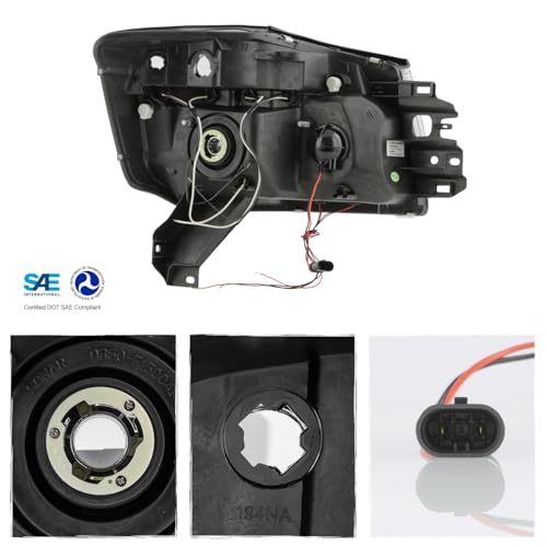 AKKON - For Nissan Titan Armada Black Bezel Dual Halo Projector LED Headlights Front Lamps Replacement Pair