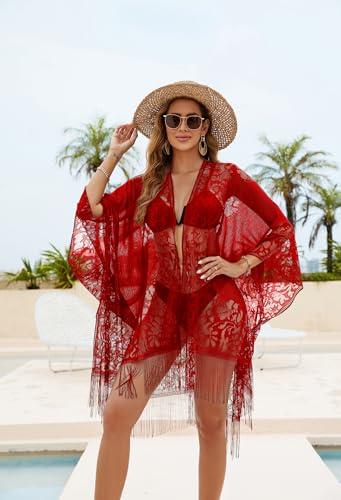 Image of Lace Kimono Swimsuit and Bathing Suit Cover Up for Women