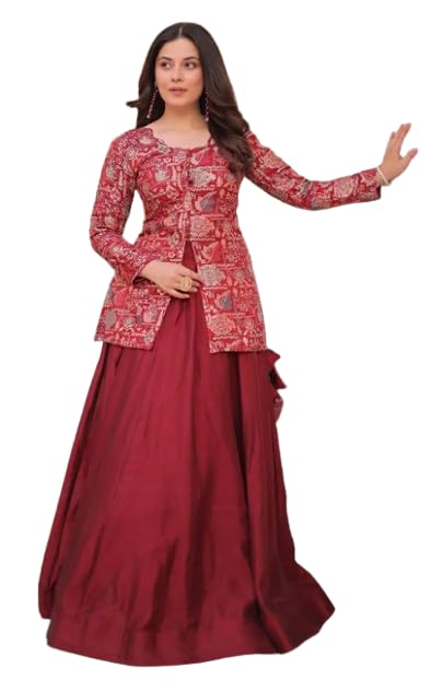 Premium Readymade Vichitra Jacquard Lehenga Choli Set (Maroon)