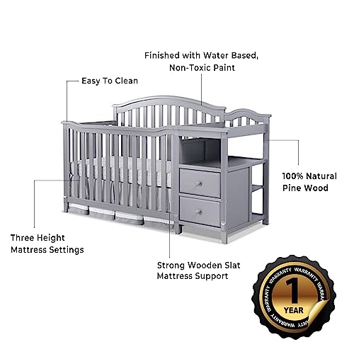 Image of Sorelle Furniture Berkley Crib and Changer with Slat Panel Back Classic -in- Convertible Diaper Changing Table Non-Toxic Finish Wooden Baby Bed Toddler Childs Daybed Full-Size Nursery - Gray