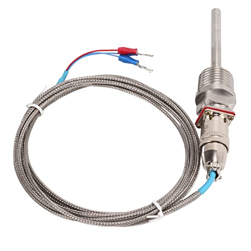 Telituny PT100 Temperature Sensor, Stainless Steel Probe with 1/2" NPT Thread, -50°C to 200°C Range, Class A Accuracy, for HVAC, Food Processing, Industrial Temperature Control (2m Cable)