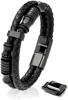 SERASAR | Premium Genuine Leather Bracelet For Men in Black | Magnetic Stainless Steel Clasp in Black, Silver and Gold | Exclusive Jewellery Box | Great Gift Idea