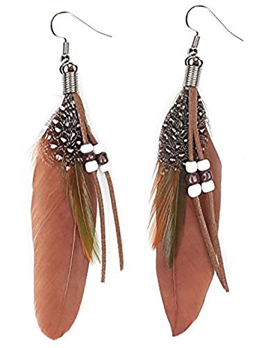 KaFu Nature Feather Earring Lightweight Vintage Long Boho Drop Dangle Earrings Cute Handmade Statement Tassel Earrings Jewelry For Women Girls