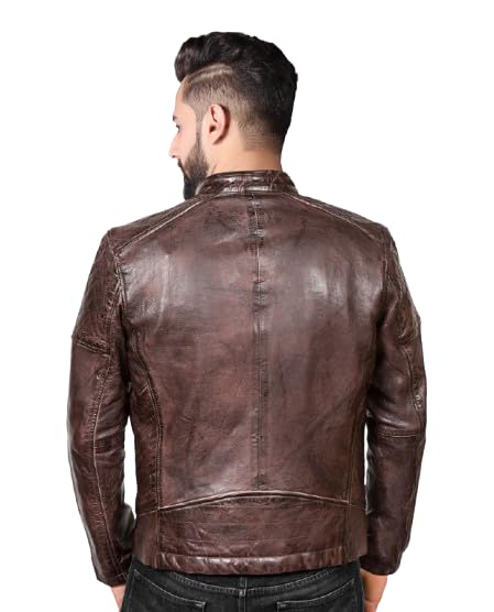Dark Brown Casual Style Leather Jacket – Zipper Closure Fashion for Boys & Biker Fans3