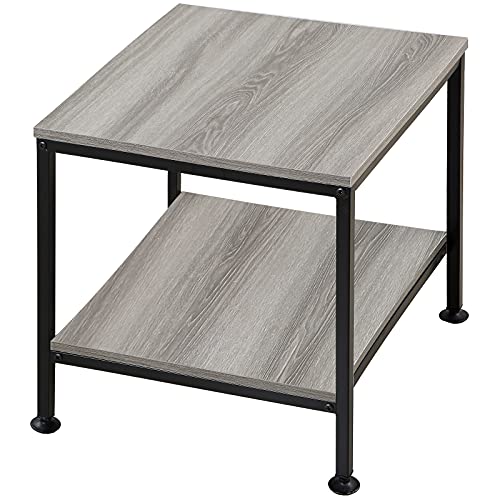 KirKical 20 Inch 2 Tiers Square End Table with Metal Frame,Rustic Grey Night Stand Side Table Sturdy Easy Assembly Simple Style for Living Room Bedroom(Set of 1)