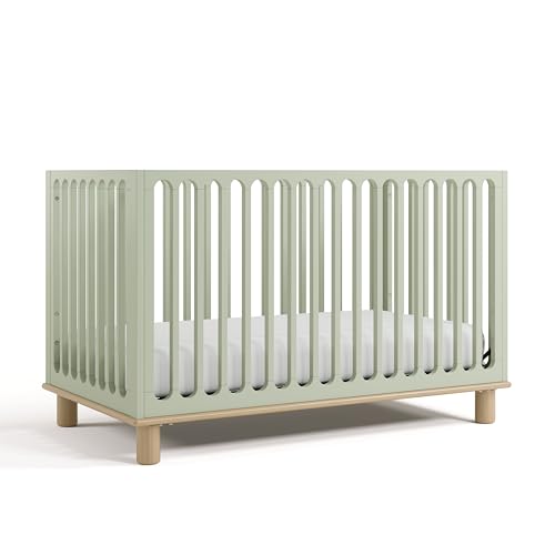 Storkcraft Sicily Grow-with-Me Convertible Crib with Toddler Rail Included (Sage & Driftwood) – GREENGUARD Gold Certified, 100% Solid Wood, Converts to Toddler Bed, Fits Standard Crib Mattress
