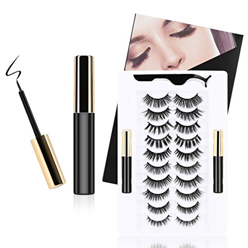 ToyRis Magnetic Eyeliner and Eyelashes Kit Waterproof Reusable 3D 5D Natural Look False Lashes with Tweezers and Magnetic Eyeliners (10 Pairs (Mixed))
