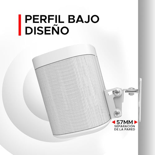2 x Sonos Play:1 Montaje de Pared (No Compatible con Sonos One), Ajustable con Mecanismo de Giro e Inclinación, Soporte Individual para Altavoz Play 1 con Accesorios de Montaje, Blanco, Paquete