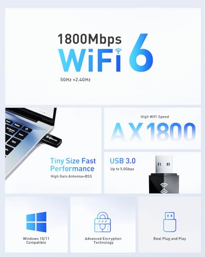 USB WiFi Adapter for Desktop PC - AX1800 WiFi 6 Adapter 5GHz 2.4GHz USB 3.0 WiFi Adapter Wireless Network Adapter for Desktop Computer Laptop WiFi Dongle WiFi Antenna for Win11/10 Wireless Adapter - Image 3