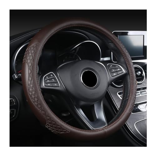 AUCELI Car Steering Wheel Cover, 14 1/2-15 inch Non-Slip Soft Breathable Leather Automotive Steering Wheel Protecteor, Vehicle Accessories for Men Women, Universal for SUV, Truck, RV（Coffee）