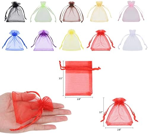 200Pcs Premium Sheer Organza Bags 2.8x3.6" Jewelry Gift Bags for Candy Jewelry Makeup Pouches(Mix)