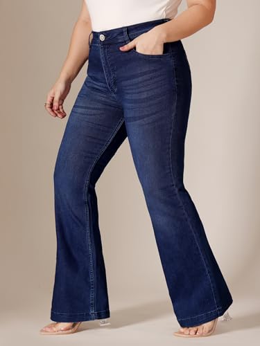 Image of Miss Chase A+ Women's Wide-Leg High Rise Regular-Length Stretchable Denim Jeans