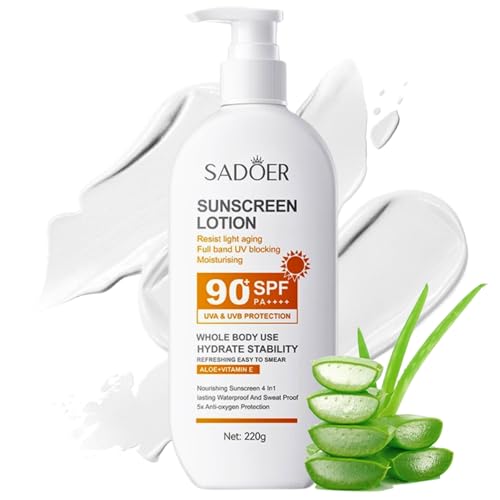 Sunscreen SPF 90+, Face Sunscreen SPF 90, Large-capacity Body Sunscreen, Sun Cream SPF 90 PA+++, Ultra Light UV Protetion, Water & Sweat Resistant, Moisturizing & Non Greasy 220g
