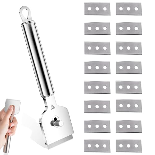 Glasschaber Feld, mit 16 Stück Doppelseitige Schaberklingen, Ceranfeldschaber Ersatzklingen, Zweischneidiger Reinigungsschaber mit Ersatzklinge, Dedicated Glass Scraper, für Reinigung Von Backofen