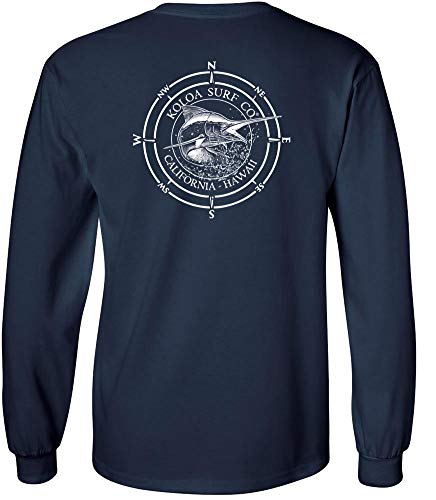 Joe's USA Koloa Surf Long Sleeve Black Marlin Cotton T-Shirts. Regular, Big & Tall