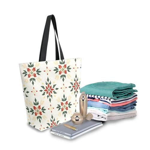 Extra Large Shoulder Tote Bag for Beach Travel Weekender Gym Festive Flowers Pattern Reusable Grocery Canvas Shopping Bag3