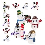 HOUDERCO 12個ミニチュア雪だるまフィギュア 樹脂製 クリスマス村用装飾品 小型ケーキトッパー フェアリーガーデン用 ミニ冬休みクラフト向け